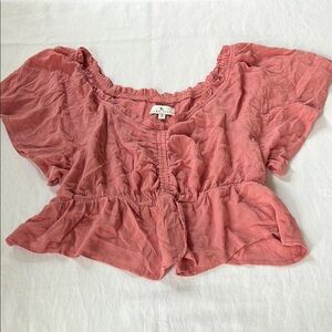 True Craft Pink Peplum Blouse with Ruffled Sleeves